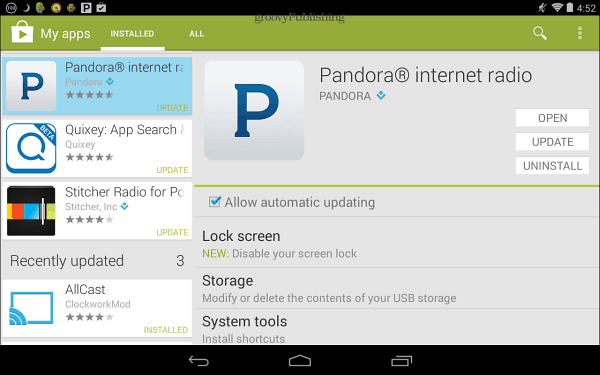 Pandora uppdatera Google Play Store