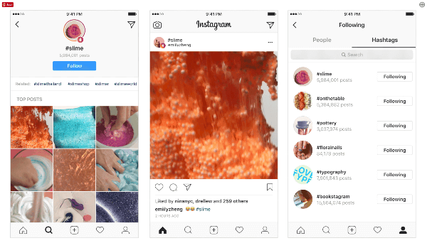 För att göra inlägg och andra användare ännu mer upptäckbara på plattformen introducerade Instagram hashtags som användarna kan följa och upptäcka de bästa inläggen och de senaste berättelserna. 