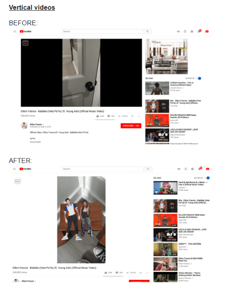 YouTube uppdaterade hur vertikala videor visas på skrivbordet.