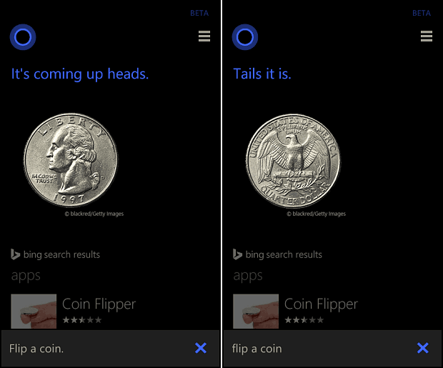 Cortana vänd ett mynt
