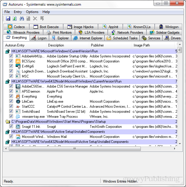 Sysinternals Autoruns hjälper till med att hantera Windows-startobjekt