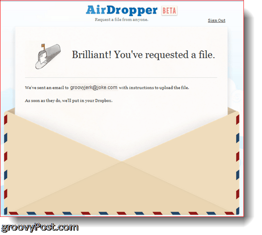 AirDropper Dropbox - Filen har skickats