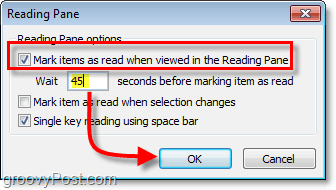 i läsfönstret för Office Outlook 2010, klicka på markera objekt som lästa när de visas i läsrutan och ange sedan den tid du vill vänta innan du markerar objekt som läst, det är hur lång tid det tar dig att läsa en e-post