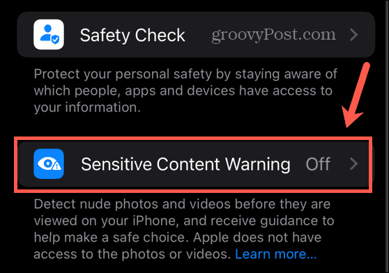 varningsinställningar för iOS-känsligt innehåll