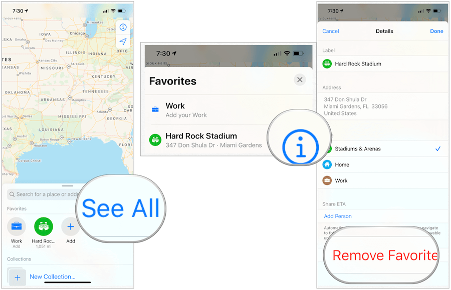 Apple Maps tar bort favoriter
