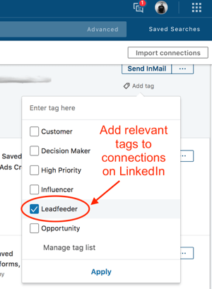 Kontakttaggning i LinkedIn Sales Navigator.