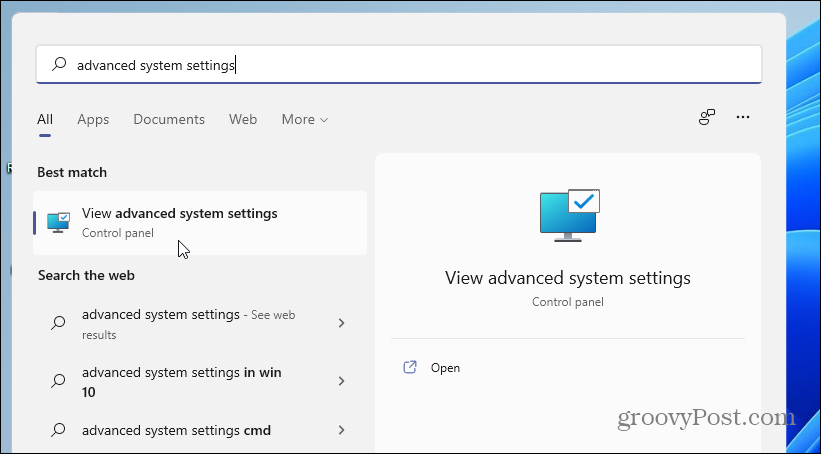 avancerade systeminställningar Windows 11