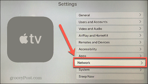 Apple TV nätverksmeny