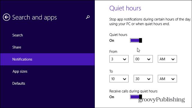 Tyst timmar i Windows 8.1 låter dig inaktivera appaviseringar