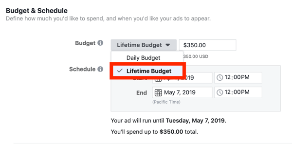 Tips för att sänka dina Facebook-annonskostnader, möjlighet att ställa in kampanjbudget till livstidsbudget