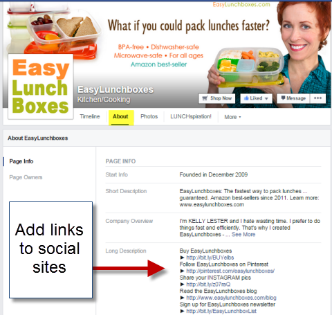 sociala länkar i ungefär sektion av enkla lunchboxar facebook sida
