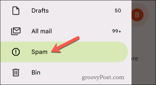 Öppna Gmails skräppostmapp i mobilappen