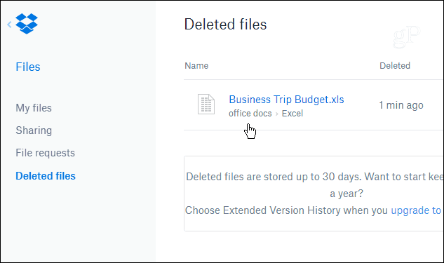 Återställ borttagna eller tidigare versioner av filer från Dropbox