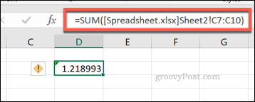 En Excel-SUM-formel som använder ett cellområde från en annan Excel-fil