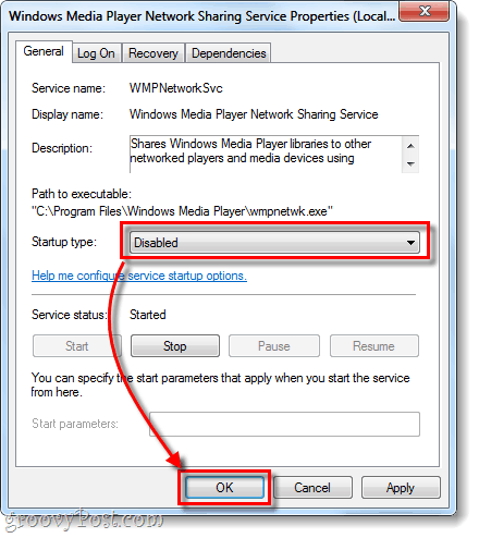 Windows Media Player uppstartstyp inaktiverad