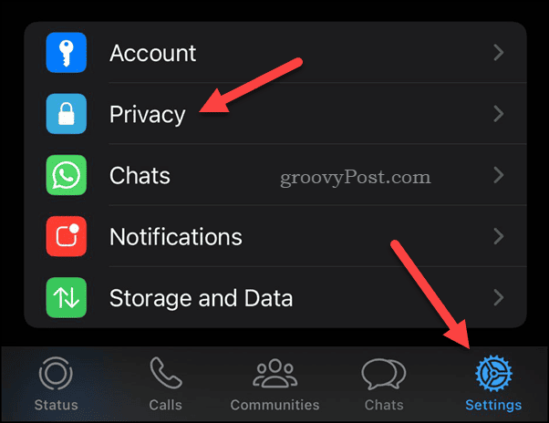 Öppna WhatsApp Sekretessinställningar på iPhone