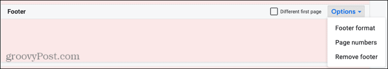Alternativ för sidhuvud och sidfot i Google Dokument