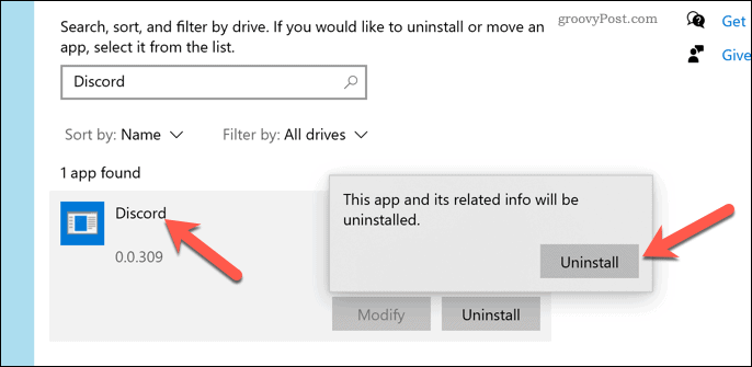 Ta bort Discord från Windows 10