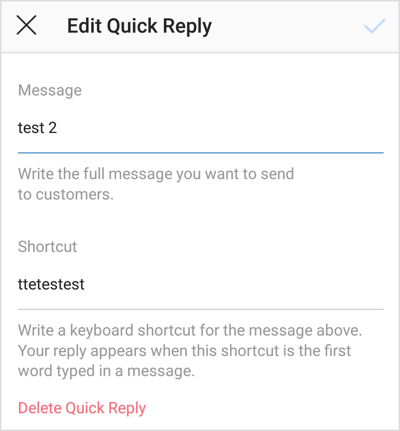 Redigera ett snabbsvar på Instagram.