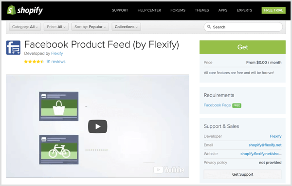 Facebook-produktflöde från Flexify-pluginsidan