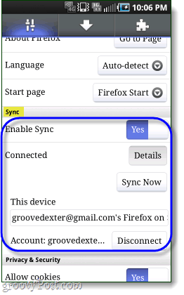 firefox synkroniserad till Android-telefon