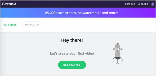 Klicka på Kom igång för att skapa en ny Biteable-video.