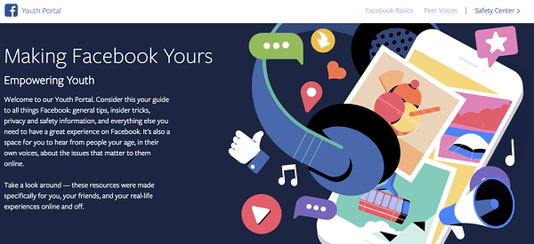 Facebook lanserade Youth Portal, en central plats för tonåringar som inkluderar förstapersonskonton från tonåringar runt om i världen, råd om hur man navigerar i sociala medier och internet och tips om hur man styr och får ut det mesta av sin upplevelse Facebook.