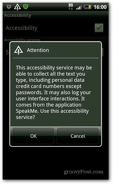 SpeakMe för Android-tillgänglighet aktiverar