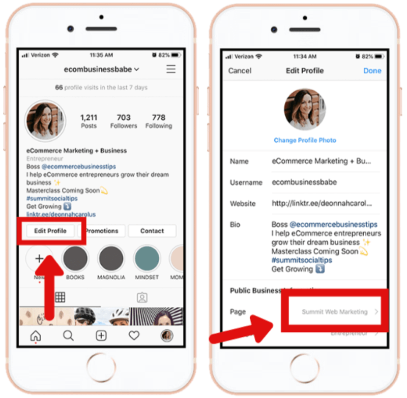 hur man ansluter Instagram-företagskontot till Facebook-sidan i Instagram-appen