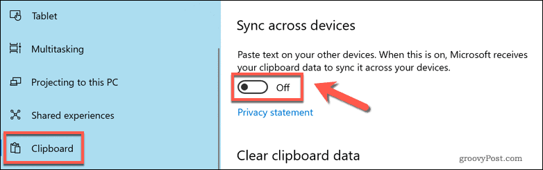 Aktivera synkronisering av moln urklipp i Windows 10