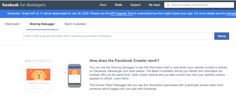 steg 1 om hur du använder Facebook Sharing Debugger-verktyget