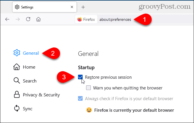 I Firefox väljer du Återställ föregående session