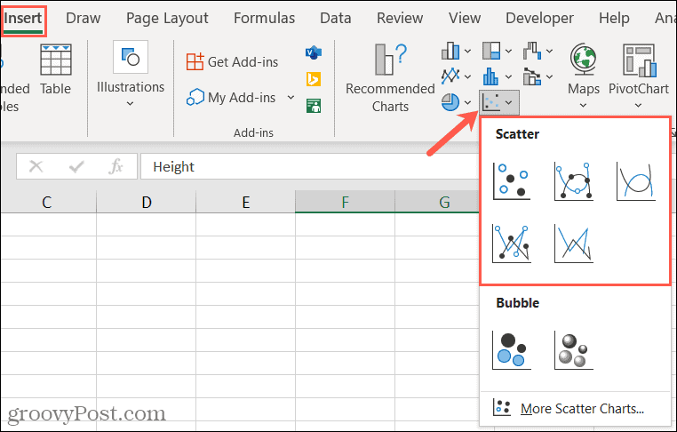 Infoga ett spridningsdiagram i Excel