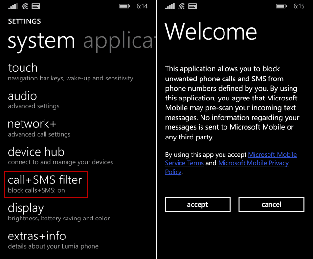 Blockera oönskade telefonsamtal och SMS på Windows Phone 8.1