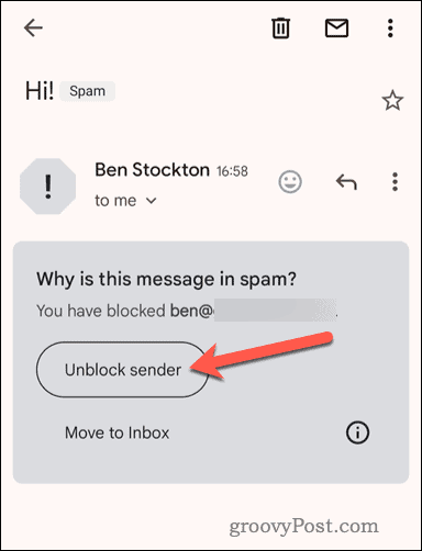 Avblockera en blockerad avsändare i Gmail-mobilappen