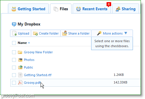 Dropbox-skärmdump - hantera ditt dropbox-konto online