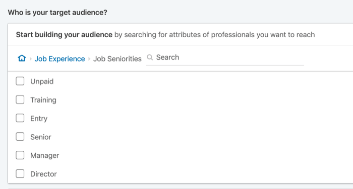 rikta in LinkedIn-annonser efter arbetsanslutning
