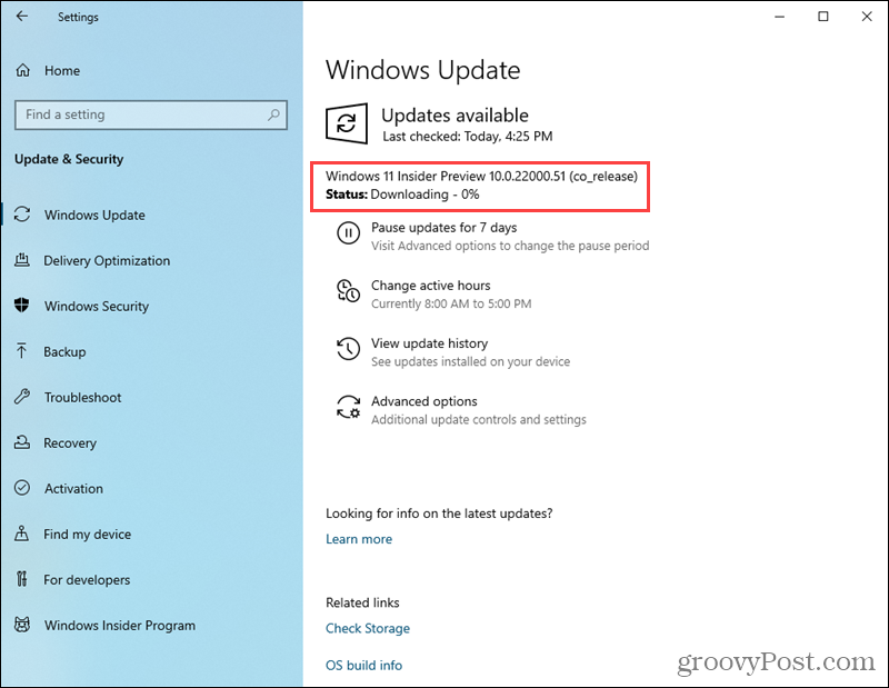 Nedladdning av Windows 11 Preview build