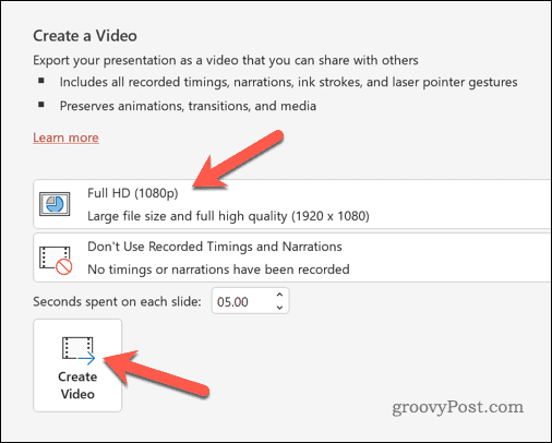 PowerPoint-export som videoalternativ
