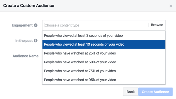Förstärka videoinnehållet med en Facebook-annons som riktar sig till personer som tittade på minst 10 sekunder av showen.