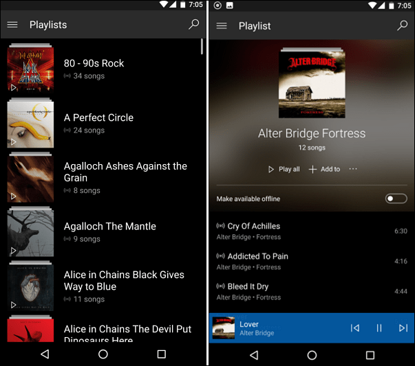 Groove Music på Android
