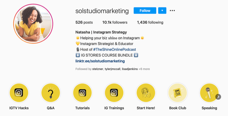 skärmdump av Sol Studio Marketing Instagram-konto bio