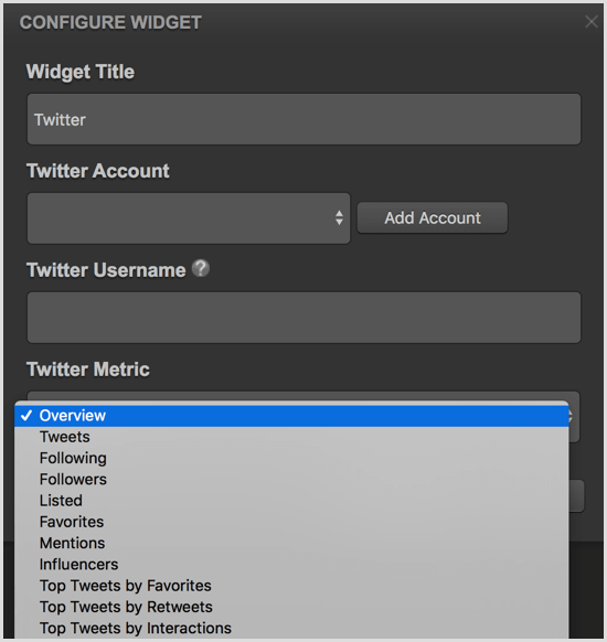 Cyfe konfigurerar Twitter-widget