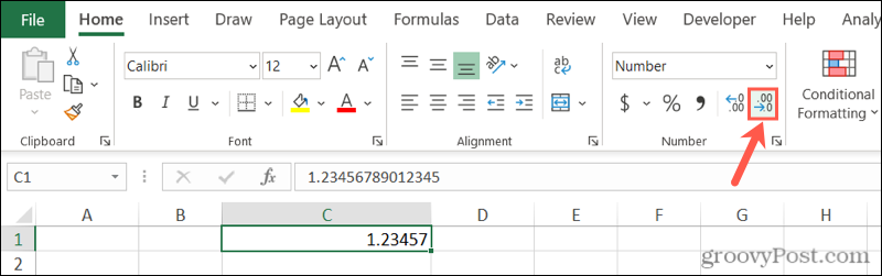 Minska decimalknappen i Excel