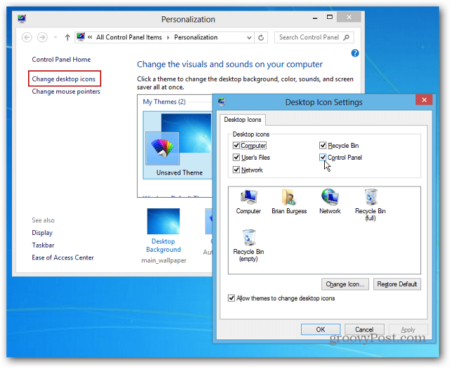 Hur man fäster kontrollpanelikonen till Windows 8 Aktivitetsfält