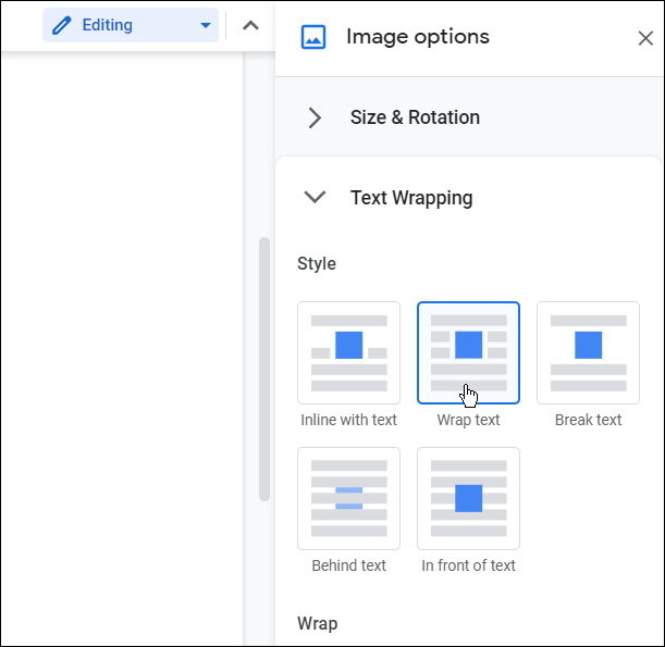 wrap text hur man lager bilder i Google Dokument