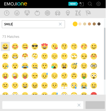 Klicka på enhörningsikonen för att öppna EmojiOnes emoji-bibliotek.