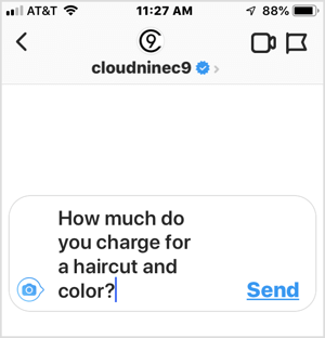Exempel på vanliga frågor till företag på Instagram.