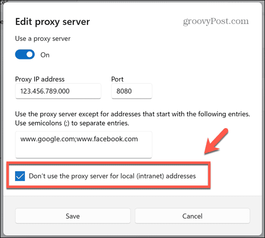 Windows använder inte proxy för lokala webbplatser