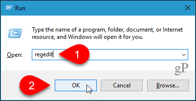 Öppna registerredigeraren i Windows 10